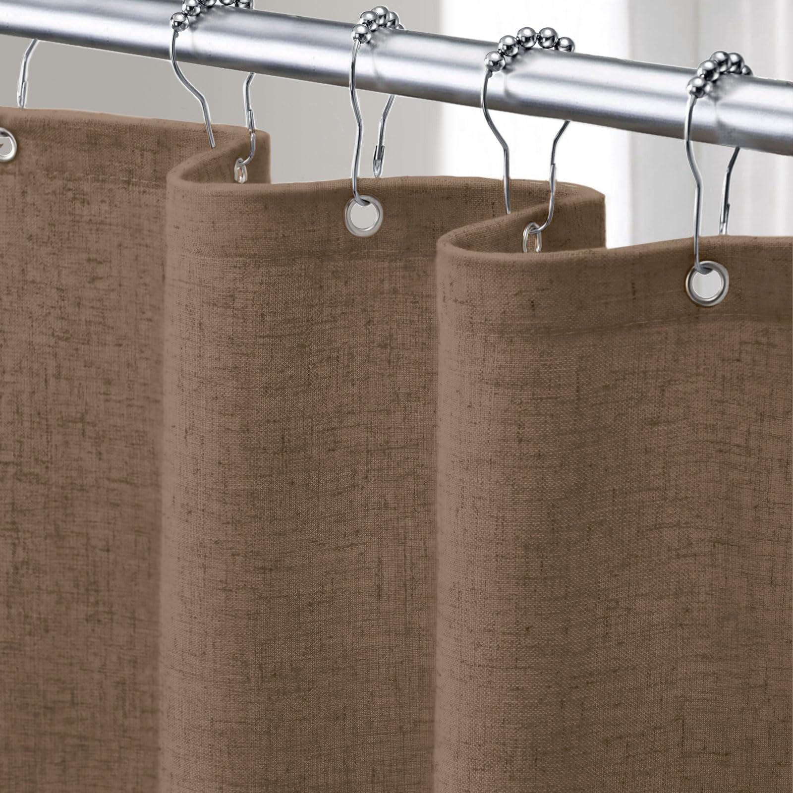 Linen Shower Curtain Beige, Fabric Boho Farmhouse Shower Curtains for Bathroom Cream Cotton Natural Cloth 72" W x 72" L