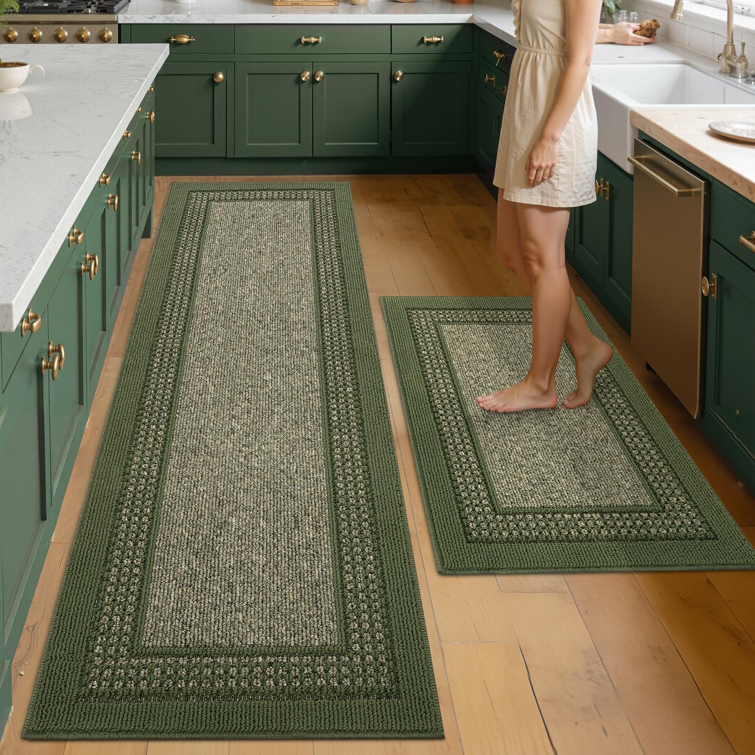 hicorfe Kitchen Runner Rugs,Set of 2 Non Slip Kitchen Mats for Floor,Vintage Stain Resistant Kitchen Mat Floor Carpet for Hallways Entryway Laundry Room Washable(20"x59"+20"x48",Grey)