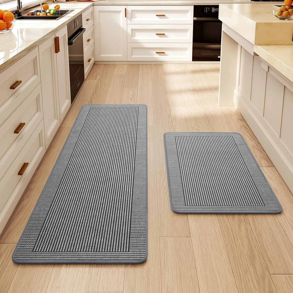 Kitchen Rugs Set of 2,Kitchen Mats for Floor, Runner Rugs Non Slip Washable Absorbent Kitchen Floor Mat, Braided Kitchen Sink Rug, 17''x30''+17''x47'' Brown
