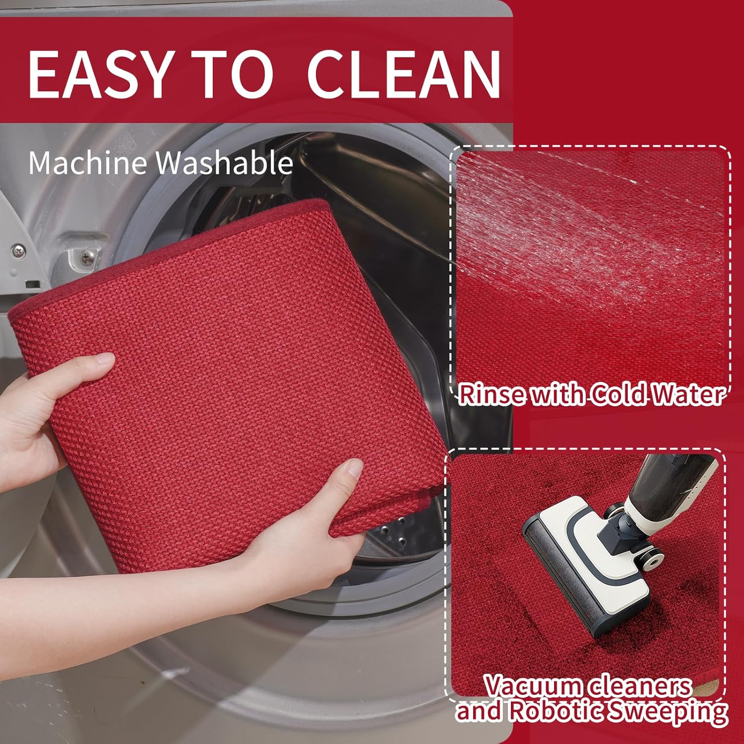 YDKGL Kitchen Mat Set of 2 PCS, Cushioned Non Slip Rugs for Kitchen Floor, Absorbent Runner Comfort Standing Mats Washable for Kitchen, Office, Home Red 17x30+17x59