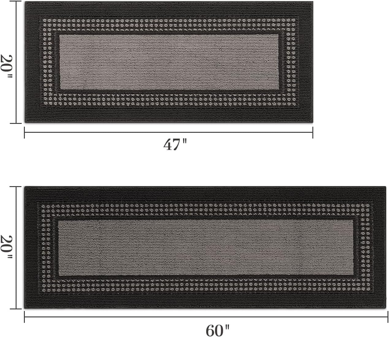 hicorfe Kitchen Runner Rugs,Set of 2 Non Slip Kitchen Mats for Floor,Vintage Stain Resistant Kitchen Mat Floor Carpet for Hallways Entryway Laundry Room Washable(20"x59"+20"x48",Grey)