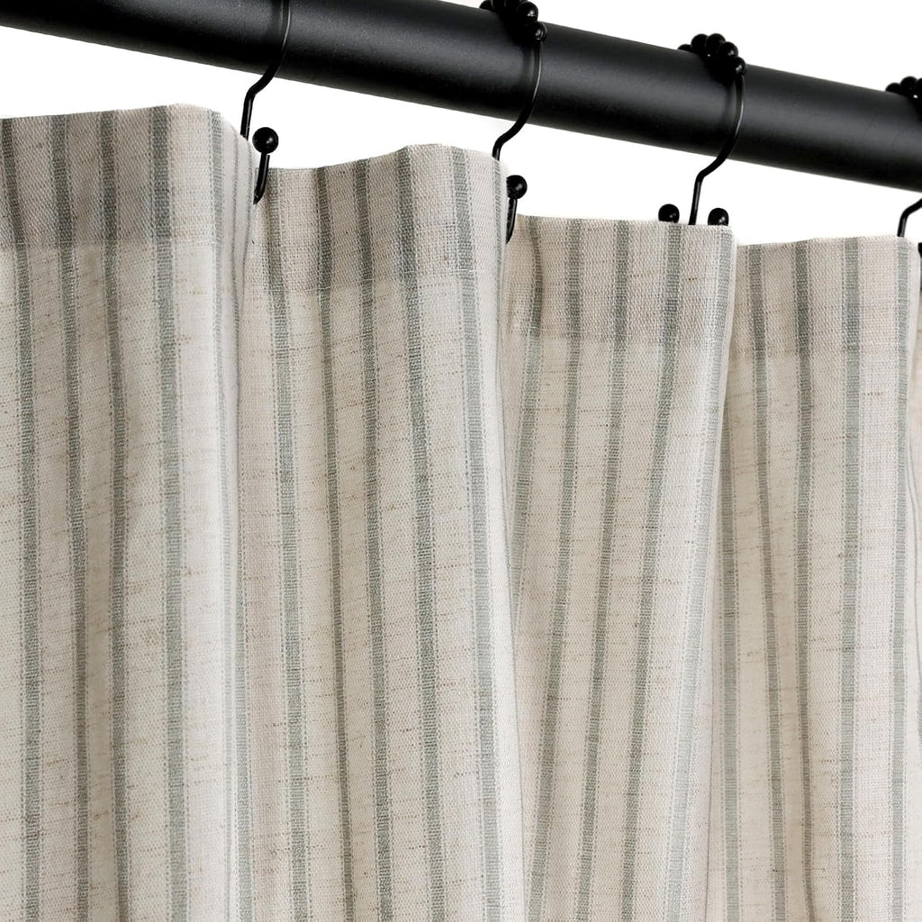Farmhouse Striped Shower Curtain - 72x72 Inches, Linen Blend Fabric, Breathable & Machine Washable, Rustic Sage for Bathroom Decor (Hooks/Liner Not Included)