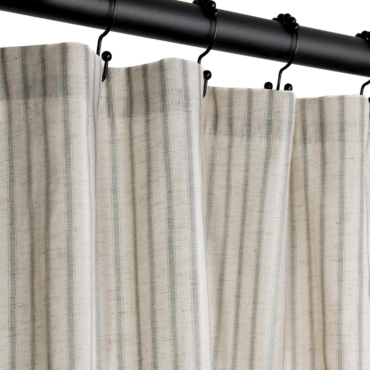 Farmhouse Striped Shower Curtain - 72x72 Inches, Linen Blend Fabric, Breathable & Machine Washable, Rustic Sage for Bathroom Decor (Hooks/Liner Not Included)