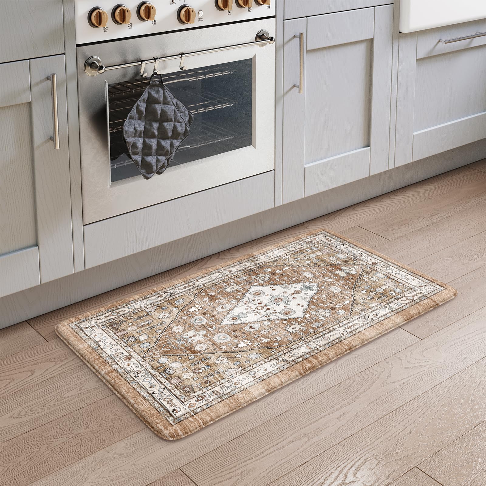 Collive Boho Kitchen Mats 2PCS, Cushioned Kitchen Mat for Floor Anti Fatigue Waterproof Kitchens Rugs Set of 2, Non Skid Comfort Standing Rug for Office, Sink, Laundry, 17.3"x29"+17.3"x47"