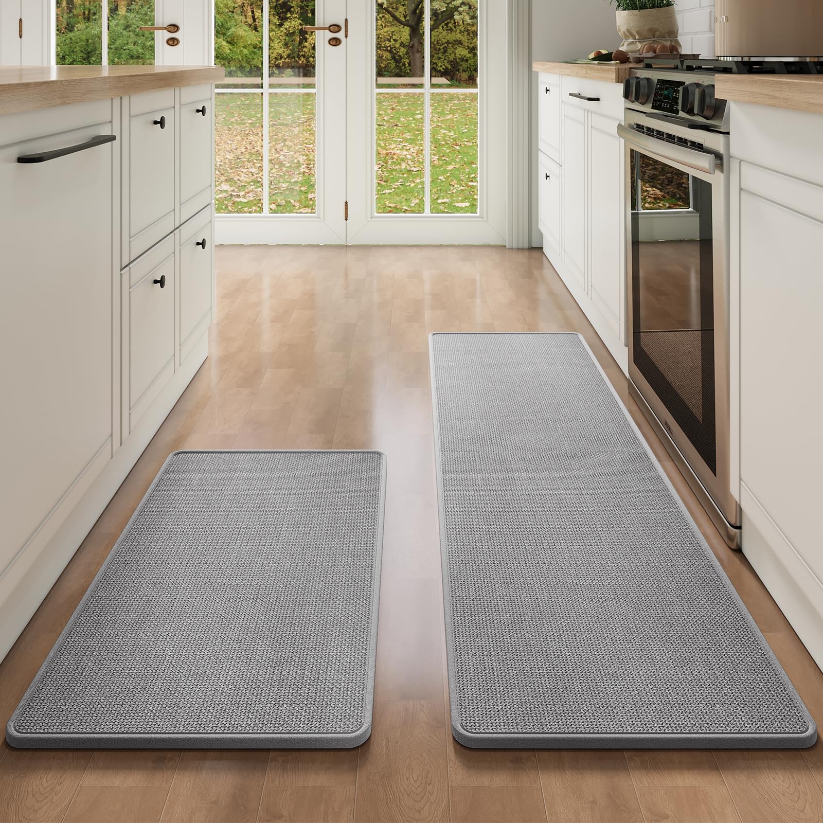 YDKGL Kitchen Mat Set of 2 PCS, Cushioned Non Slip Rugs for Kitchen Floor, Absorbent Runner Comfort Standing Mats Washable for Kitchen, Office, Home Red 17x30+17x59