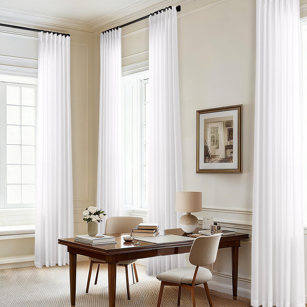 Natural Pinch Pleated Linen Curtains 72 Inches Long 72 Inch Wide for Living Room Bathroom Light Filtering Semi Sheer Shower Bath Curtain 72x72 Boho Neutral Pinch Pleated Drape Hooks Rings 1 Panel