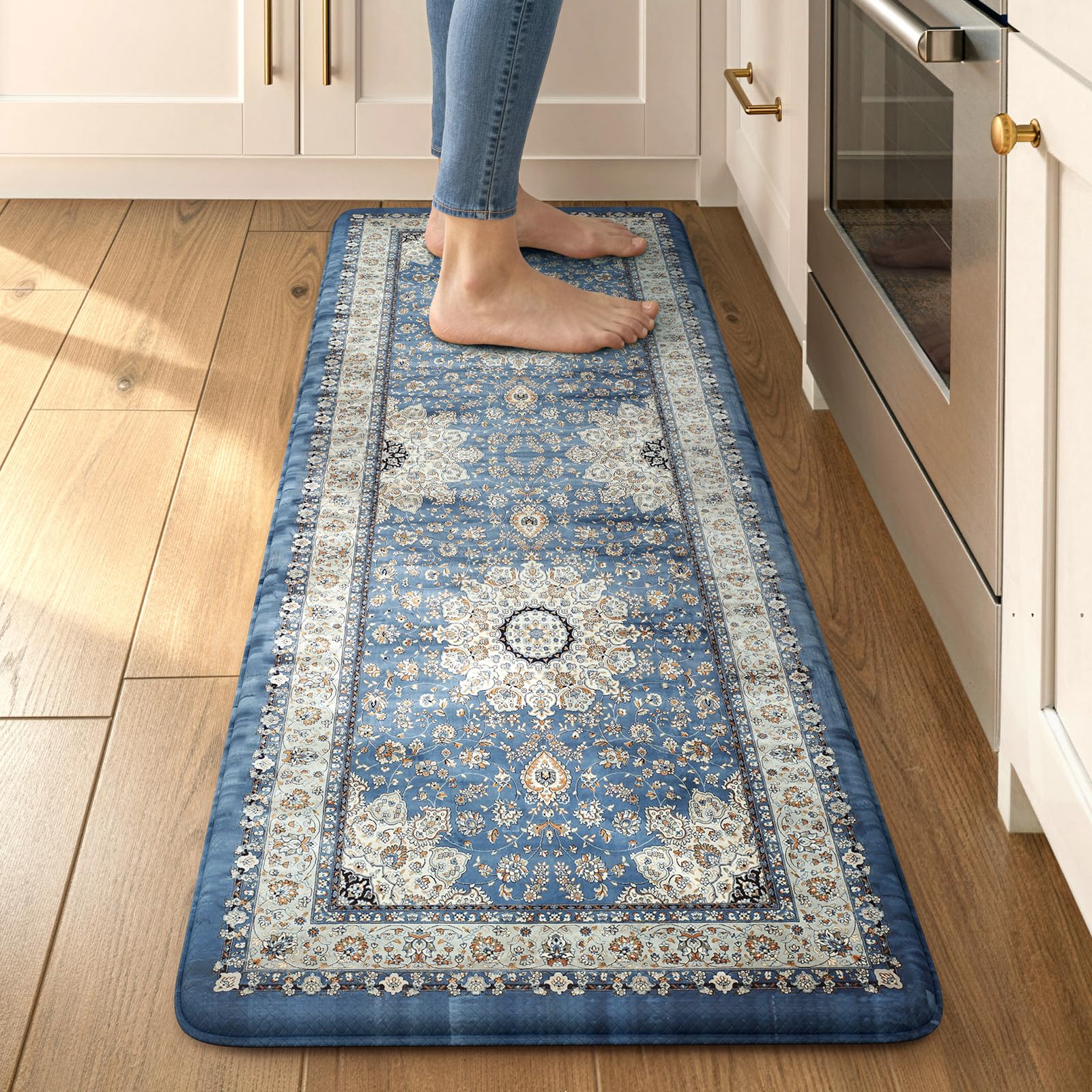 Collive Boho Kitchen Mats 2PCS, Cushioned Kitchen Mat for Floor Anti Fatigue Waterproof Kitchens Rugs Set of 2, Non Skid Comfort Standing Rug for Office, Sink, Laundry, 17.3"x29"+17.3"x47"