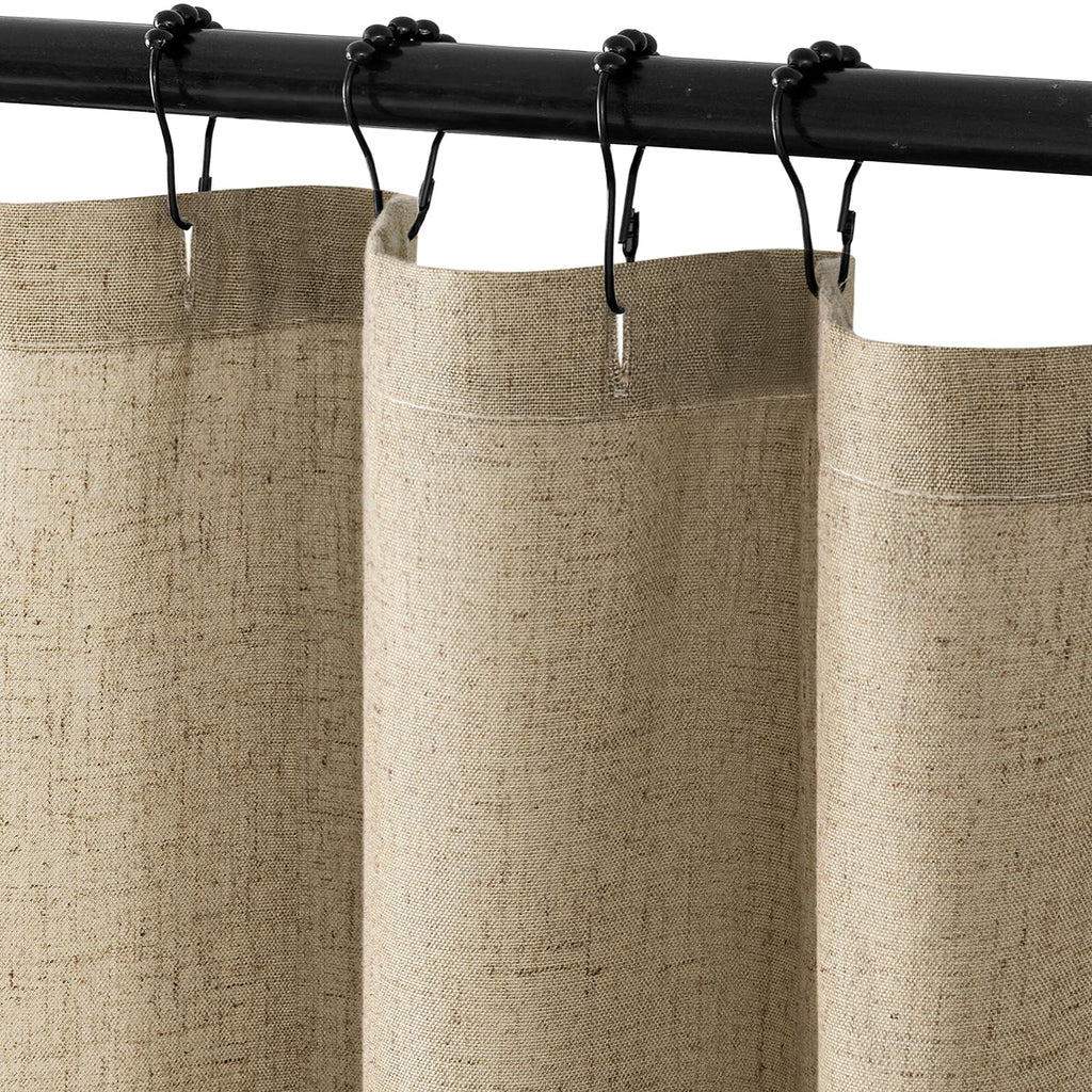 MIULEE Extra Long Linen Shower Curtain 84 Inches with 12 Metal Hooks Boho Farmhouse Heavy Buttonhole Fabric Shower Curtain Set Waterproof Thick Cloth Neutral Curtains for Bathroom W72*L84, Natural