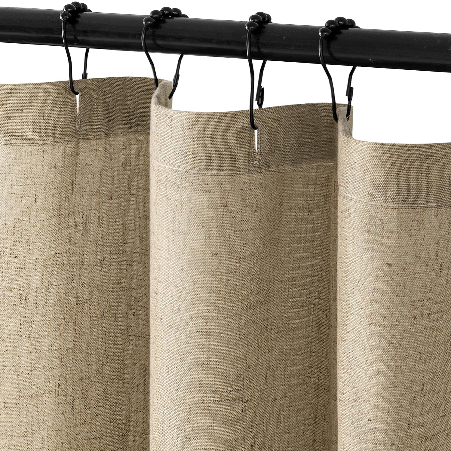 MIULEE Extra Long Linen Shower Curtain 84 Inches with 12 Metal Hooks Boho Farmhouse Heavy Buttonhole Fabric Shower Curtain Set Waterproof Thick Cloth Neutral Curtains for Bathroom W72*L84, Natural