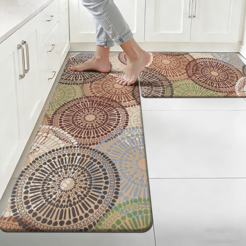 HEBE Anti Fatigue Kitchen Rugs Sets of 2, Non Slip Kitchen Mats for Floor, Waterproof Cushioned Comfort Standing Carpet for Kitchen Sink, Home Office, Laundry Room, Gray