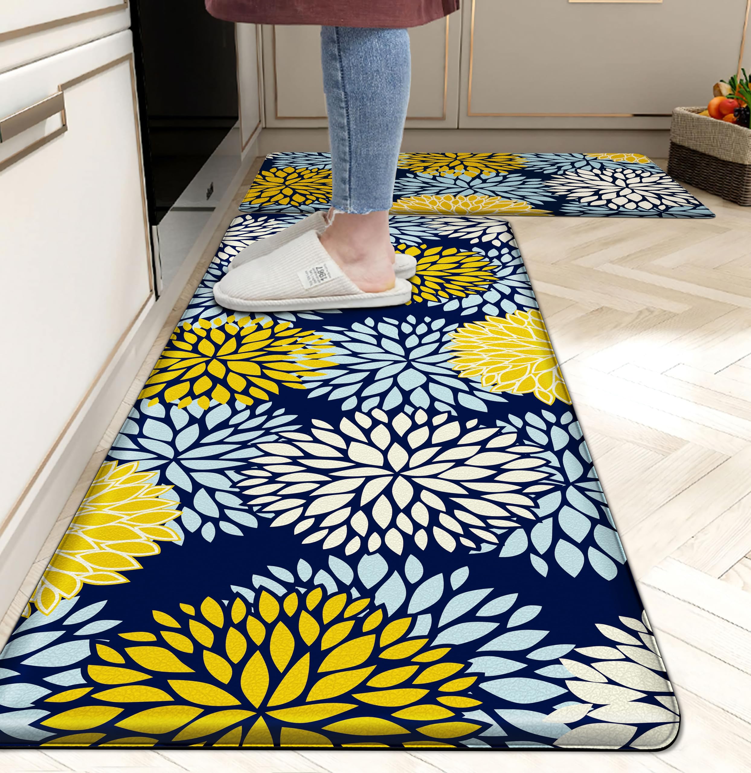 Kitchen Mats Set of 2 Cushioned Anti Fatigue Kitchen Rugs Non Slip Waterproof Kitchen Runner Memory Foam Kitchen Floor Mat Comfort Standing Mat for Sink,Office,Laundry