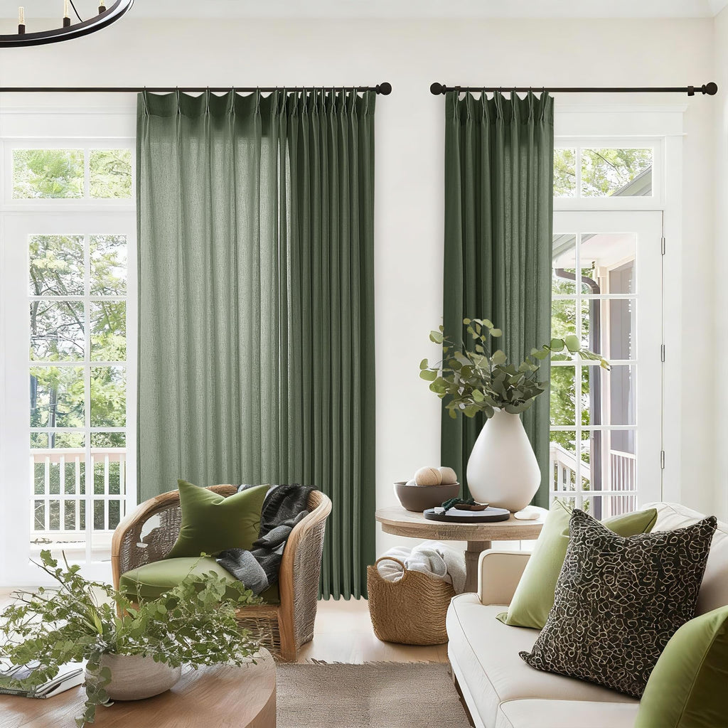 Natural Pinch Pleated Linen Curtains 72 Inches Long 72 Inch Wide for Living Room Bathroom Light Filtering Semi Sheer Shower Bath Curtain 72x72 Boho Neutral Pinch Pleated Drape Hooks Rings 1 Panel