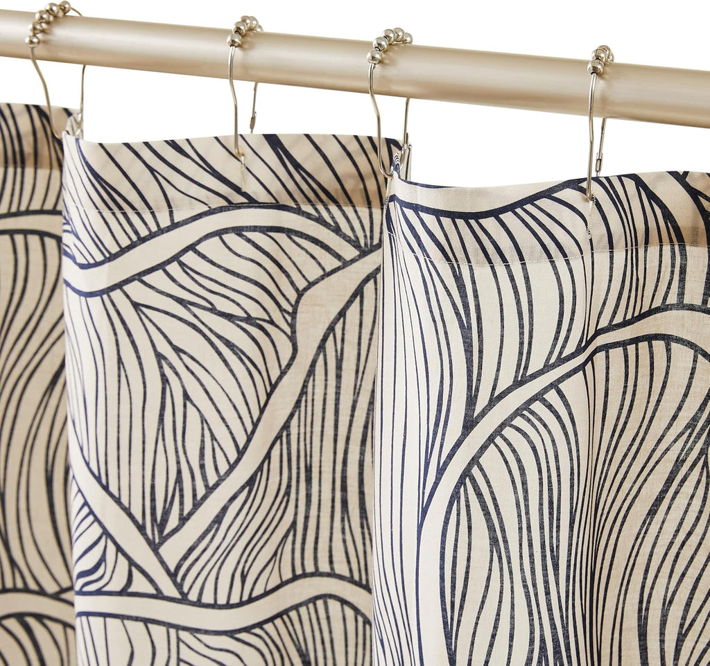 Lush Decor x Chuks Collins Umbra Bloom Shower Curtain Single 72" W x 72" L Navy & Neutral - Bath Curtain - Mushroom Bathroom Accessory - Nature Shower Curtain - Luxury Home Decor