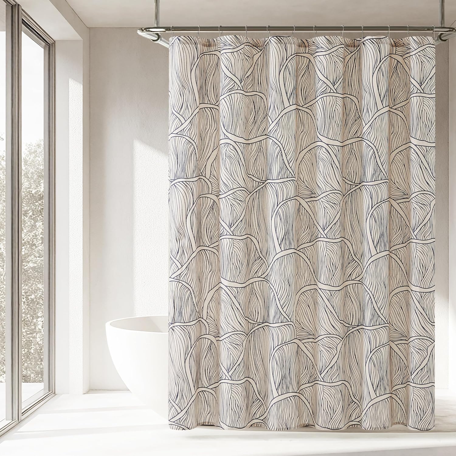 Lush Decor x Chuks Collins Umbra Bloom Shower Curtain Single 72" W x 72" L Navy & Neutral - Bath Curtain - Mushroom Bathroom Accessory - Nature Shower Curtain - Luxury Home Decor