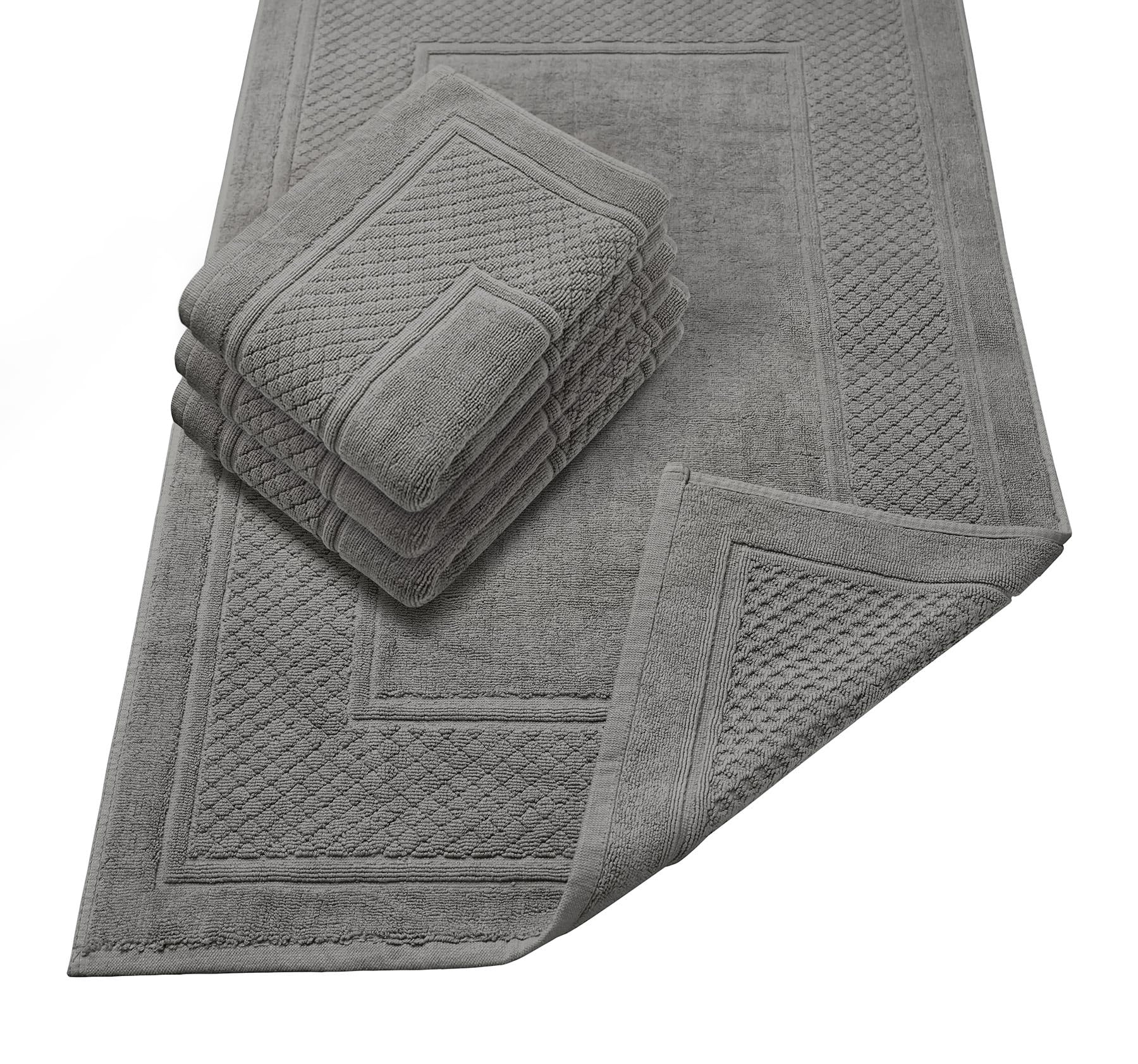 Avalon Towels Grey Bath Mat - 100% Cotton Set of 2 Absorbent Bathmat - Bathroom Mats Quick Dry Bath Mats for Bathrooms (22x34 Inches)
