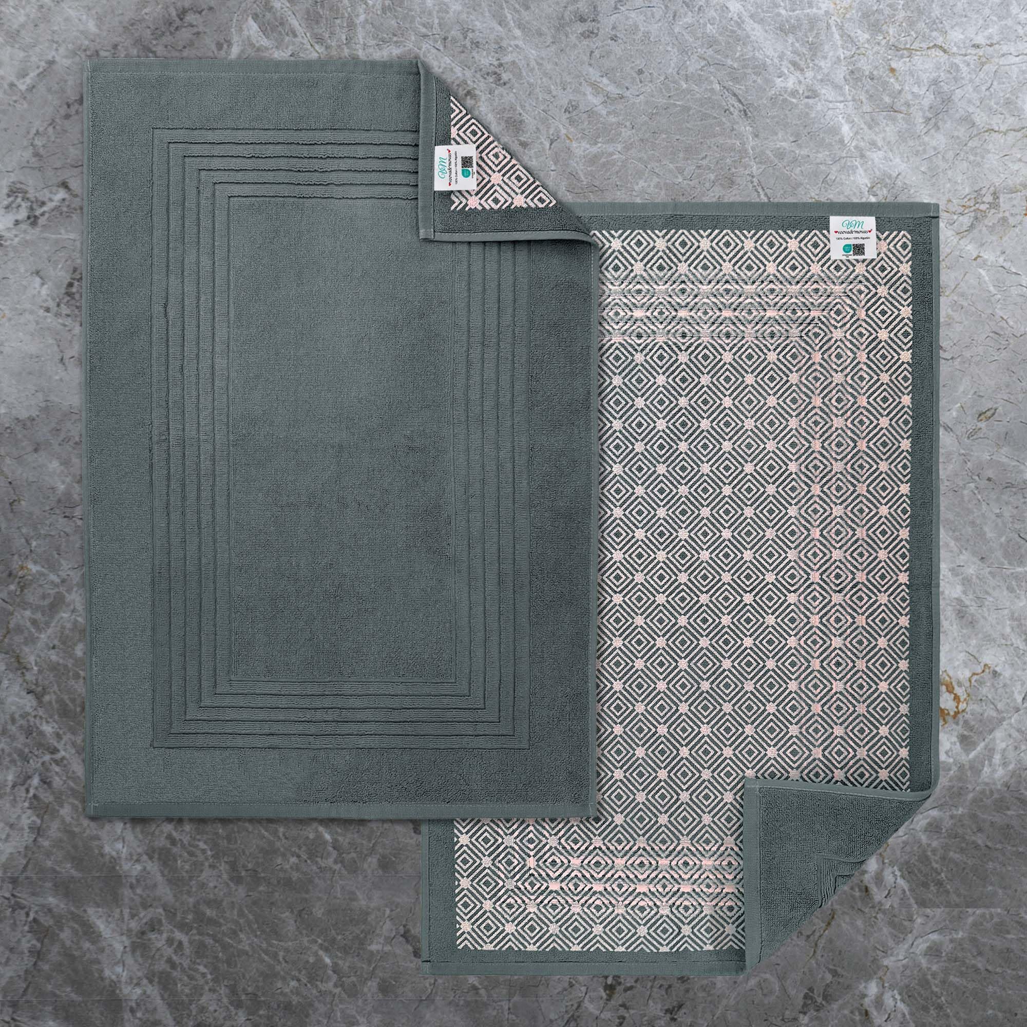 VOOVA & MOVAS White Hotel-Grade Quality Cotton Bath Mats Set of 2 - Non Slip Design, Thick 1000gsm, Absorbent, Machine Washable, Large 22"x35" Bathroom Floor Towels, Safe for Bath Floors