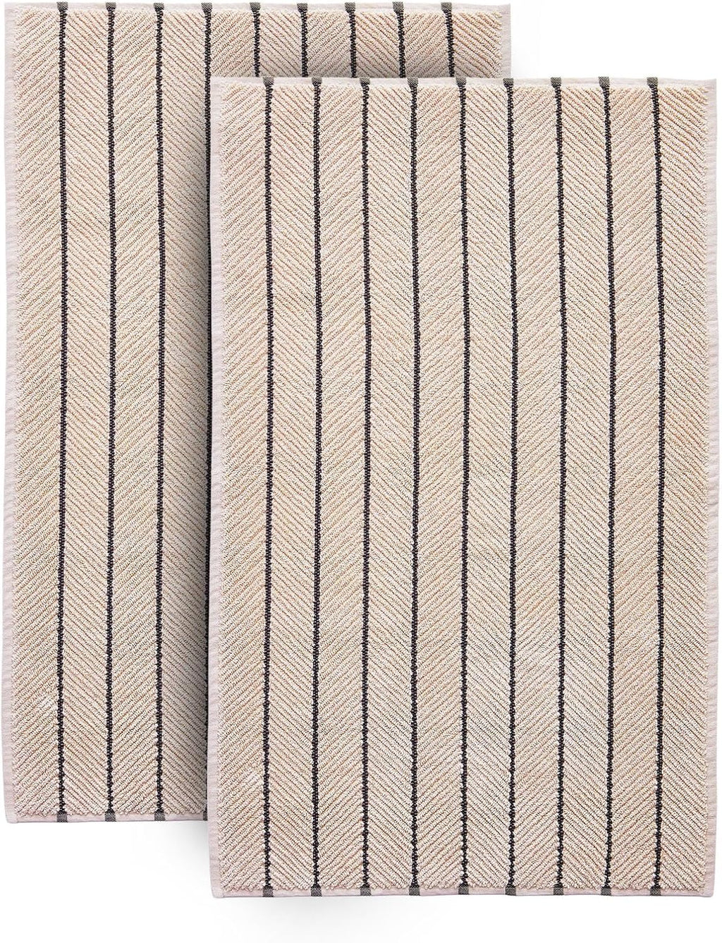 Herringbone Bath Mat Set of 2, Turkish Cotton Tencel Blend, Absorbent Quick Dry, 20x32 Inch, Oeko-TEX Certified, Made in Turkey