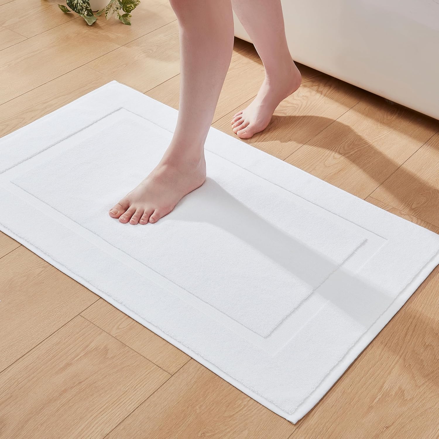 Casual Living White Cotton Bath Mats Set of 2 Towel Mats for Bathroom Floor Banded Rugs Soft Absorbent Ring Spun Cotton Washable Essentials Bathroom Shower Accessories, 34-inch x 21-inch, White