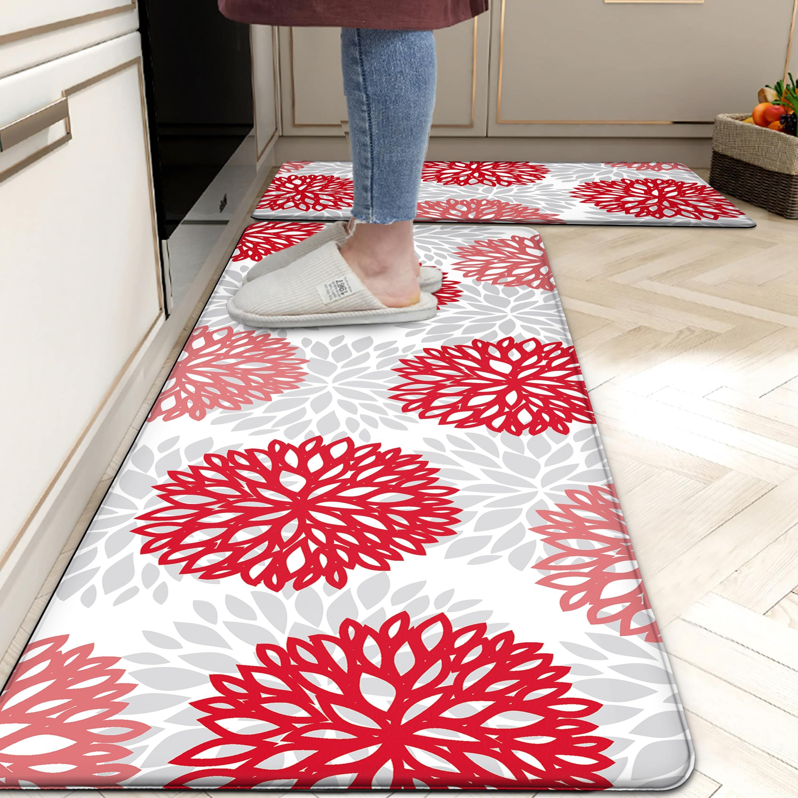 Kitchen Mats Set of 2 Cushioned Anti Fatigue Kitchen Rugs Non Slip Waterproof Kitchen Runner Memory Foam Kitchen Floor Mat Comfort Standing Mat for Sink,Office,Laundry
