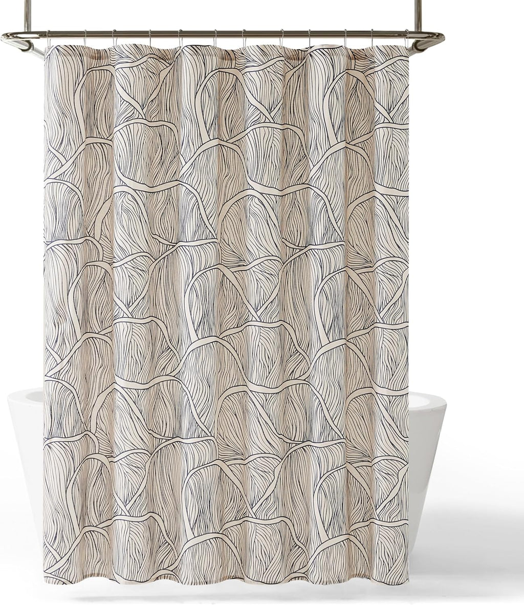 Lush Decor x Chuks Collins Umbra Bloom Shower Curtain Single 72" W x 72" L Navy & Neutral - Bath Curtain - Mushroom Bathroom Accessory - Nature Shower Curtain - Luxury Home Decor