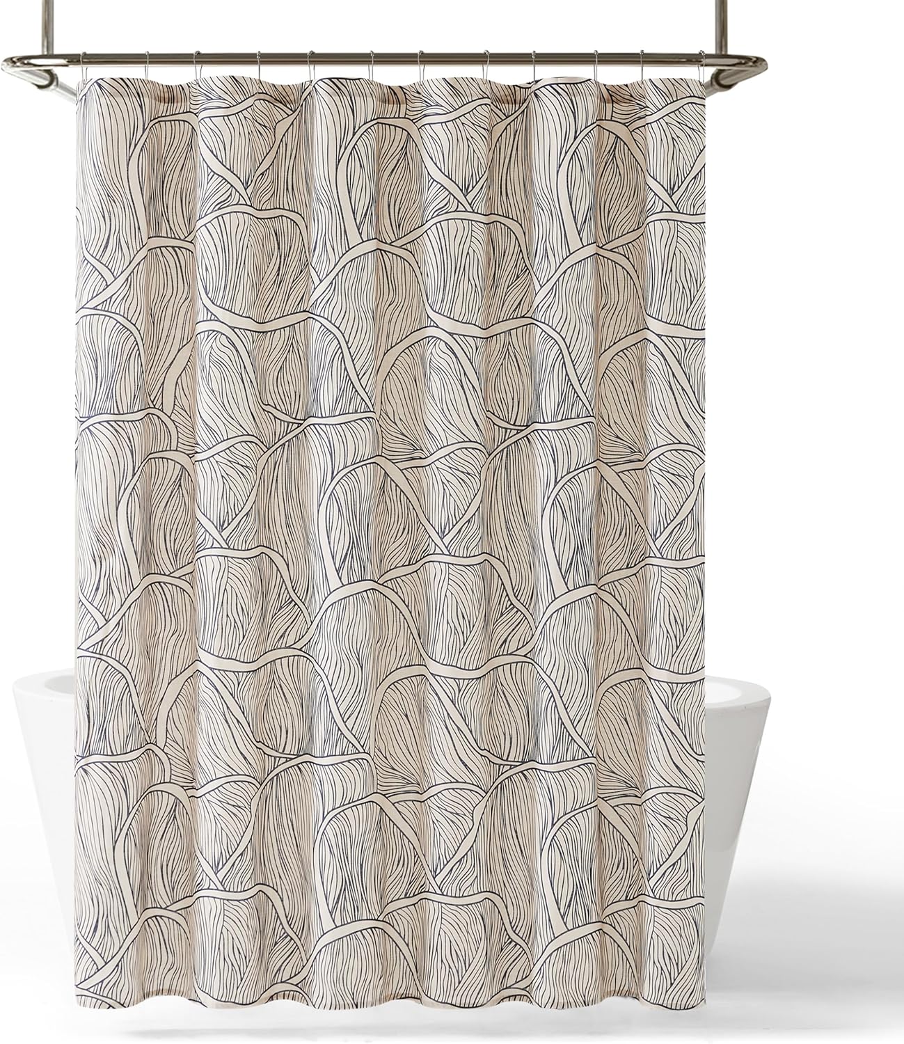Lush Decor x Chuks Collins Umbra Bloom Shower Curtain Single 72" W x 72" L Navy & Neutral - Bath Curtain - Mushroom Bathroom Accessory - Nature Shower Curtain - Luxury Home Decor