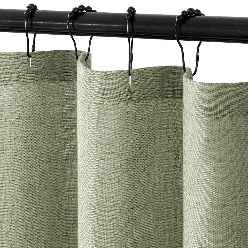 MIULEE Extra Long Linen Shower Curtain 84 Inches with 12 Metal Hooks Boho Farmhouse Heavy Buttonhole Fabric Shower Curtain Set Waterproof Thick Cloth Neutral Curtains for Bathroom W72*L84, Natural