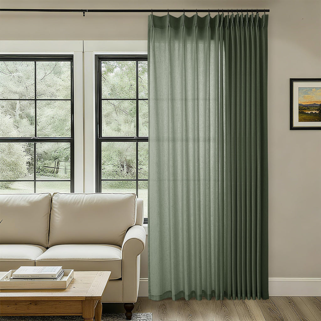 Natural Pinch Pleated Linen Curtains 72 Inches Long 72 Inch Wide for Living Room Bathroom Light Filtering Semi Sheer Shower Bath Curtain 72x72 Boho Neutral Pinch Pleated Drape Hooks Rings 1 Panel