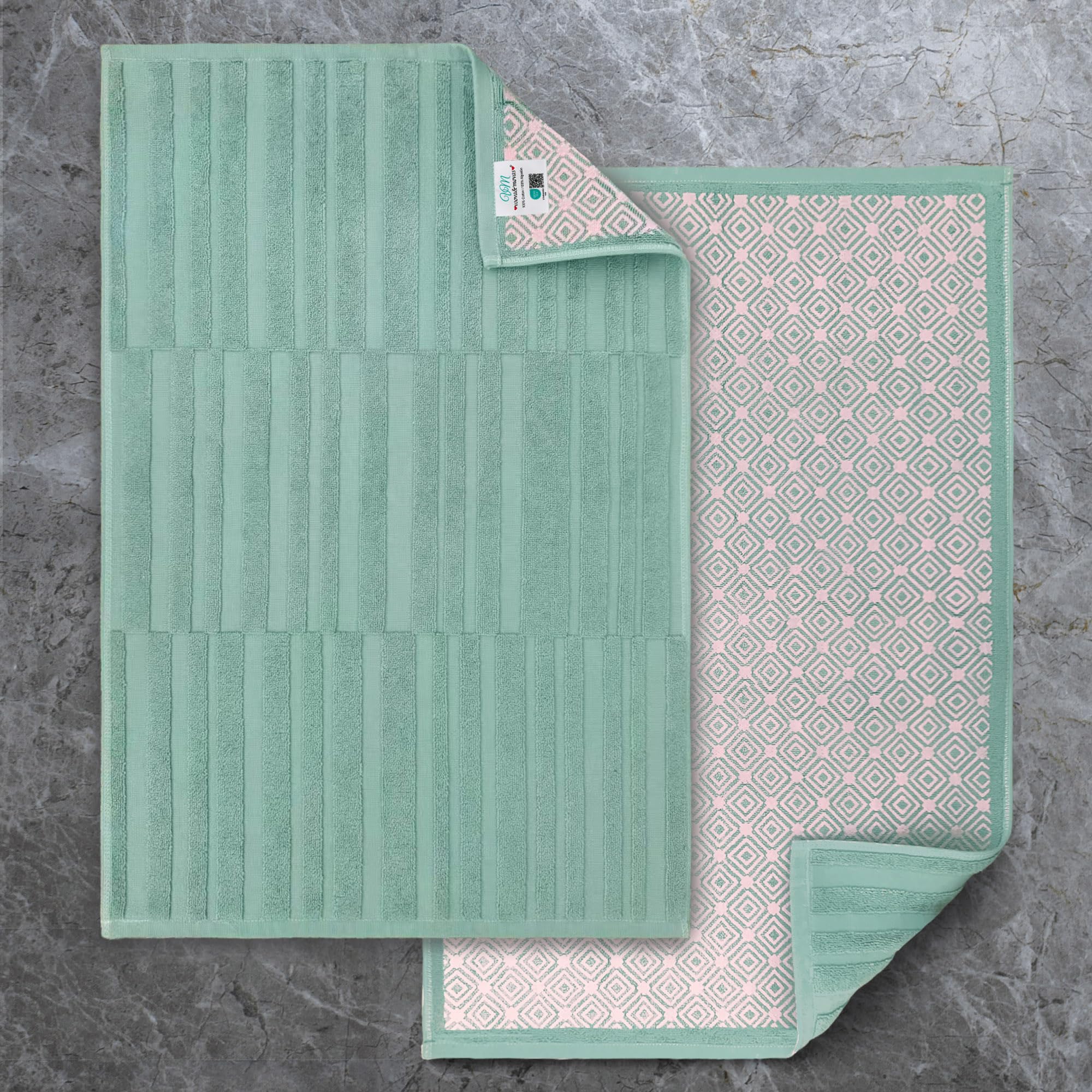 VOOVA & MOVAS White Hotel-Grade Quality Cotton Bath Mats Set of 2 - Non Slip Design, Thick 1000gsm, Absorbent, Machine Washable, Large 22"x35" Bathroom Floor Towels, Safe for Bath Floors