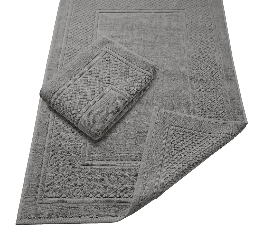 Avalon Towels Grey Bath Mat - 100% Cotton Set of 2 Absorbent Bathmat - Bathroom Mats Quick Dry Bath Mats for Bathrooms (22x34 Inches)