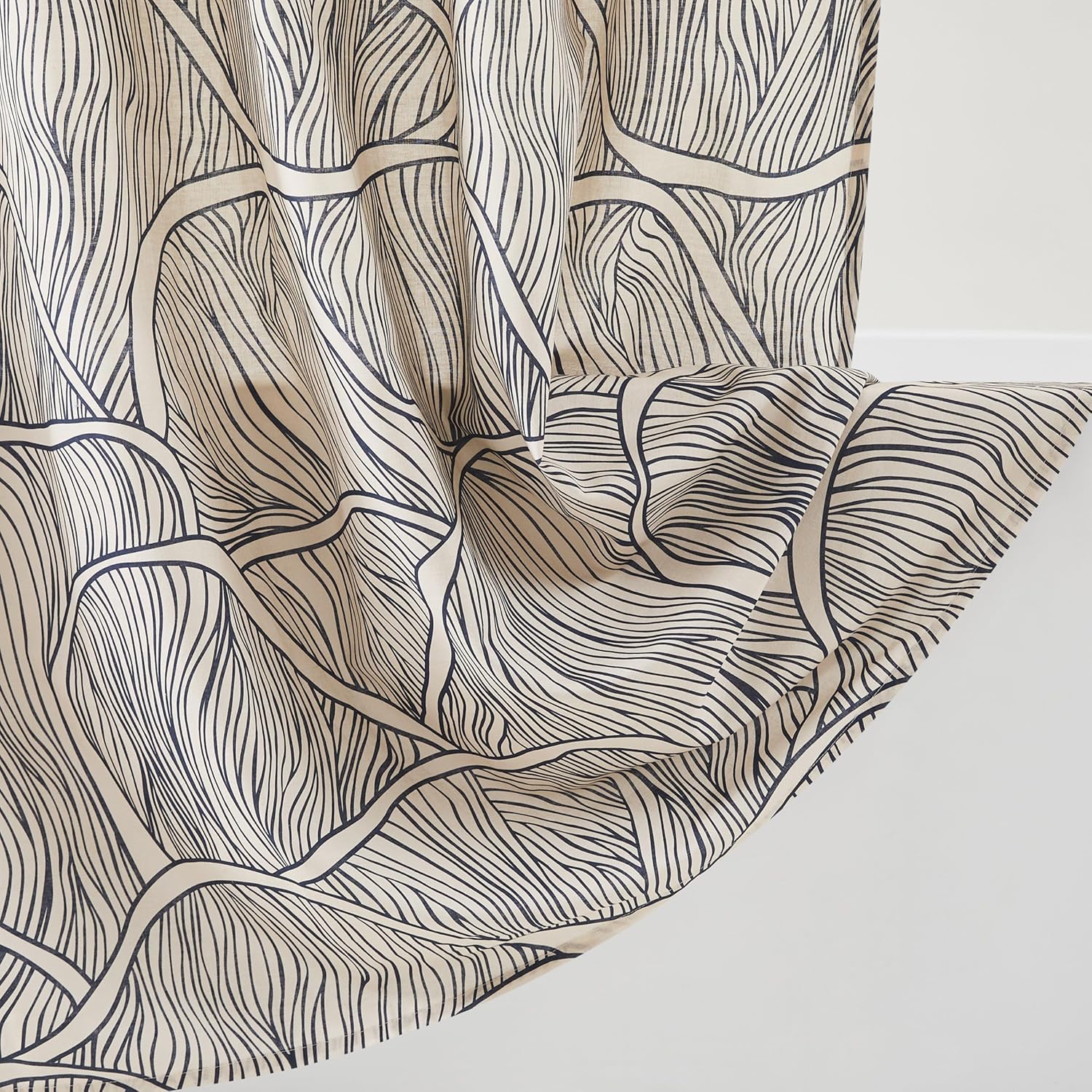Lush Decor x Chuks Collins Umbra Bloom Shower Curtain Single 72" W x 72" L Navy & Neutral - Bath Curtain - Mushroom Bathroom Accessory - Nature Shower Curtain - Luxury Home Decor