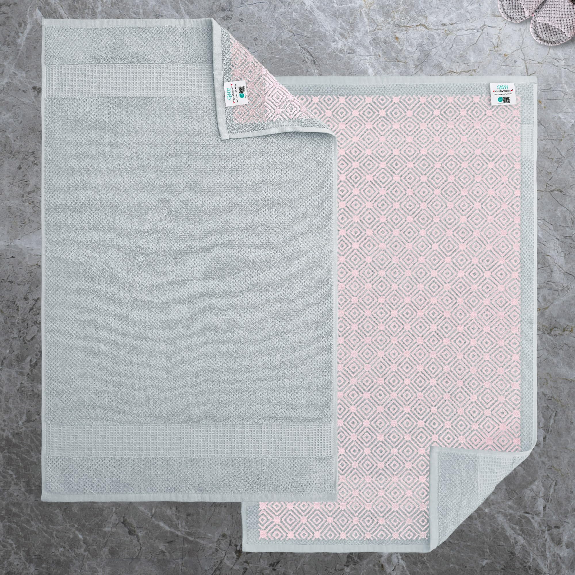 VOOVA & MOVAS White Hotel-Grade Quality Cotton Bath Mats Set of 2 - Non Slip Design, Thick 1000gsm, Absorbent, Machine Washable, Large 22"x35" Bathroom Floor Towels, Safe for Bath Floors