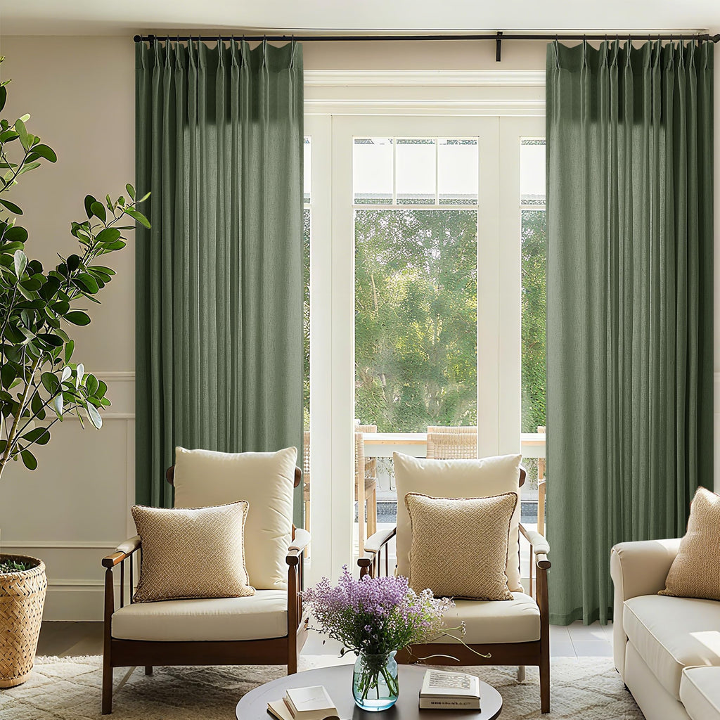 Natural Pinch Pleated Linen Curtains 72 Inches Long 72 Inch Wide for Living Room Bathroom Light Filtering Semi Sheer Shower Bath Curtain 72x72 Boho Neutral Pinch Pleated Drape Hooks Rings 1 Panel